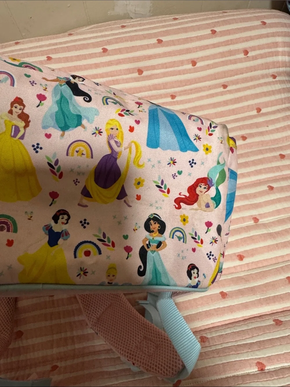Girls Princess Print School Backpack - Pink with Light Blue Accents - Picture 9 of 14